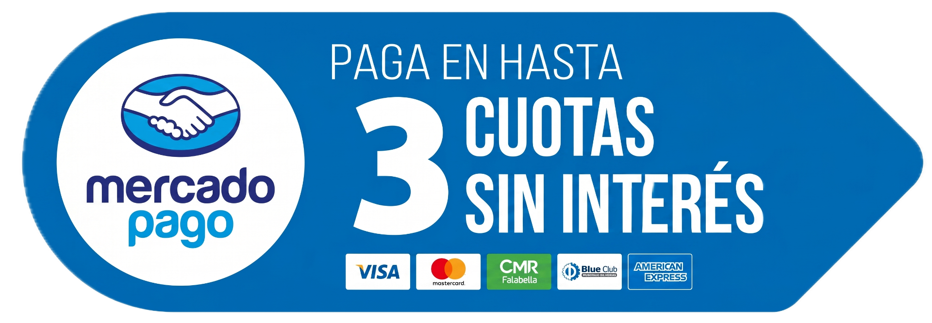 Mercado Pago — Paga hasta en 3 cuotas sin interés con Visa, Mastercard, CMR Falabella, Blue Club y American Express